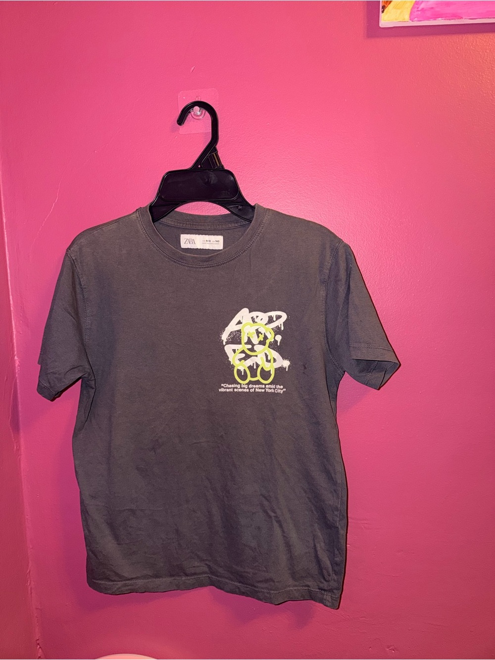 Zara Dark Gray Kids Short-Sleeve Tee with Neon Yellow Graphic